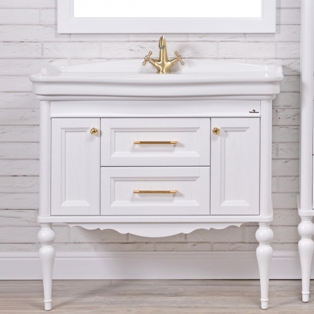 Комплект мебели ValenHouse Эстетика 100, белая, подвесная, ручки золото