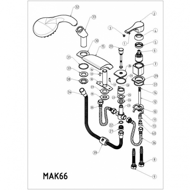 Смеситель для ванны с душем на борт  GPD Atros (MAK66)