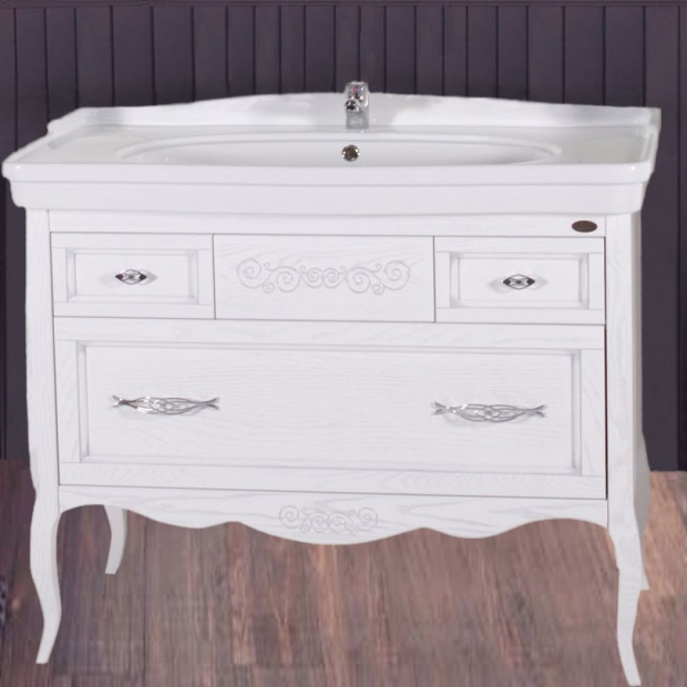 Комплект мебели ASB-Woodline Модерн 105 белая, патина серебро