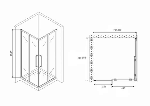 Душевой уголок ABBER SCHWARZER DIAMANT 80x80x195 (AG02080BH)