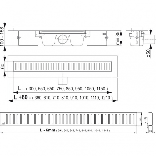 Решетка для душевого лотка ALCA PLAST 74.4x5.3 (LINE-750L)