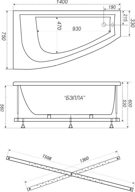 Акриловая ванна Triton Бэлла Щ0000044606 140x75 R с каркасом