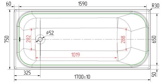 Ванна чугунная УНИВЕРСАЛ НОСТАЛЬЖИ 170x75 (442833)