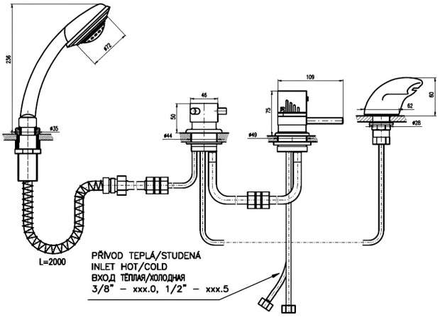Термостатический смеситель Rav Slezak Termo DT270.5P на борт ванны, хром