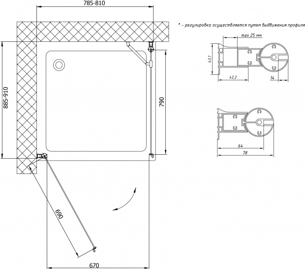 Душевой уголок Vegas Glass EP-Fis 80x90x189 (EP-Fis 80*90 05 01 L)